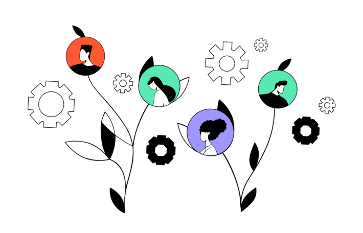 a group of people in circle shapes
