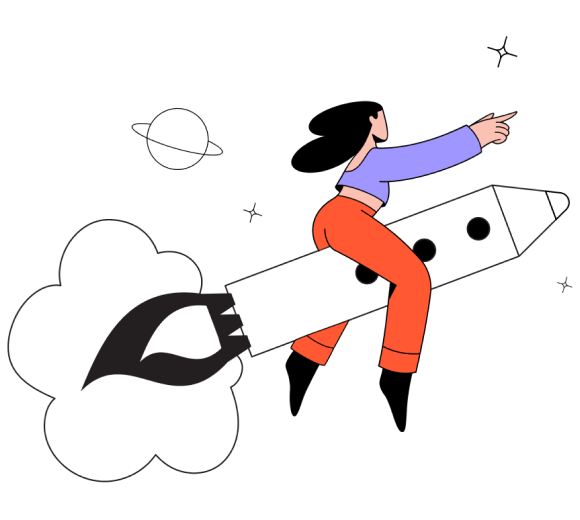 an ambitions girl on a rocket flying towards a career without limits